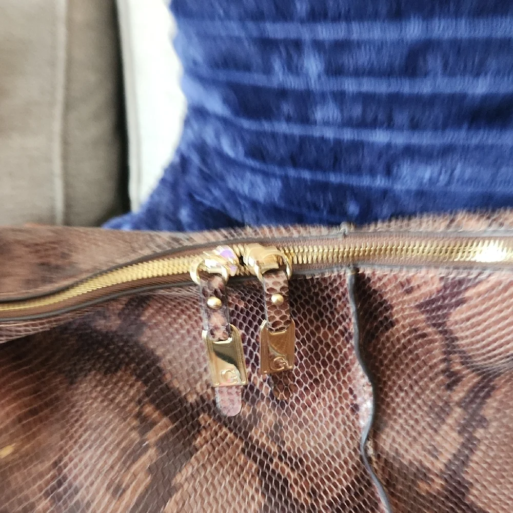 Snake-Print Shoulder Hobo Bag in Brown - Picture 8 of 8